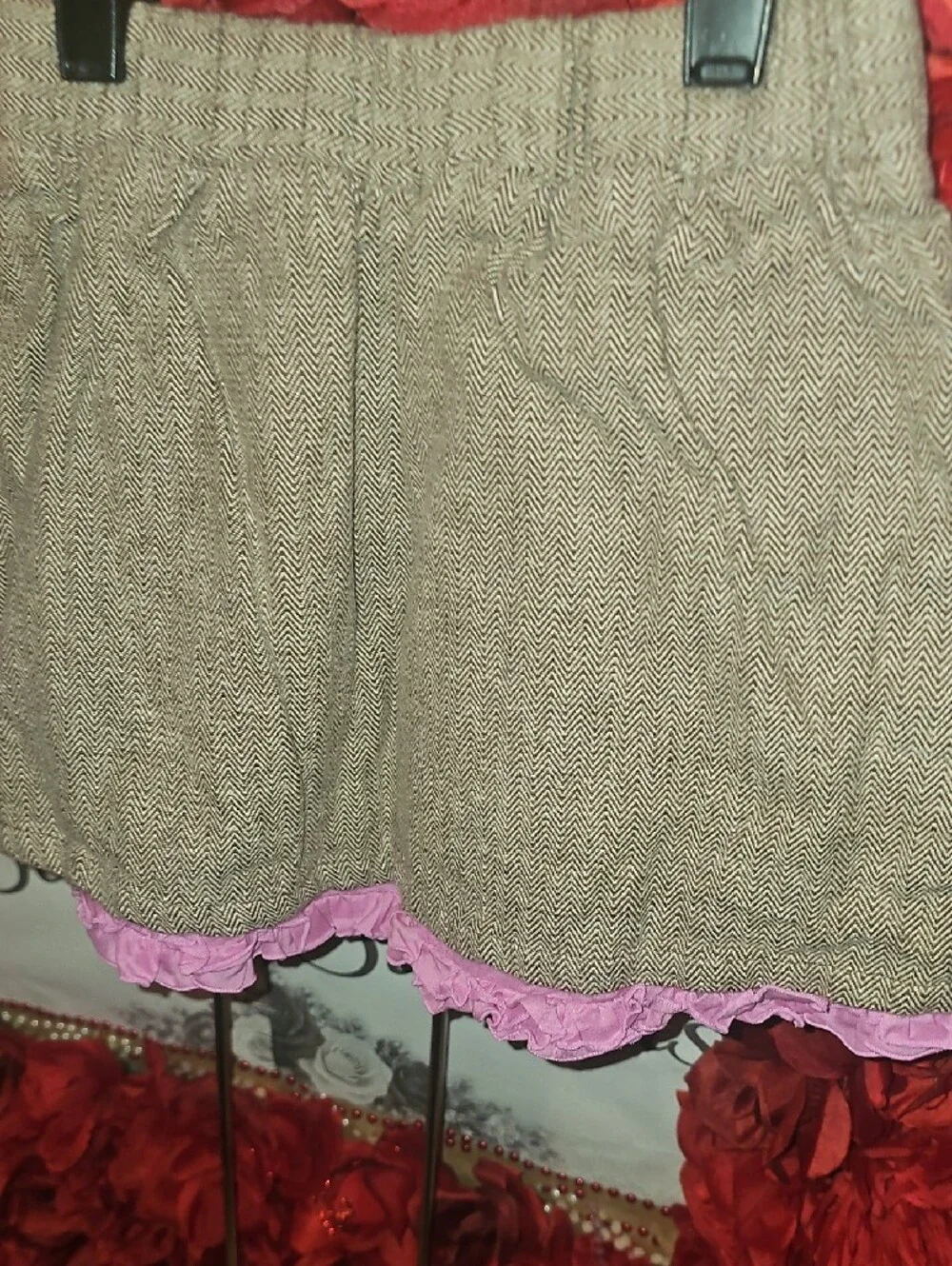 OshKosh B'gosh Girls Brown Herringbone Mini Skirt with Pink Ruffle Hem Size 3T